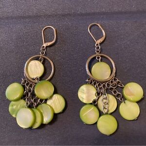 Dangly Boho Green Shell Chandelier Earrings